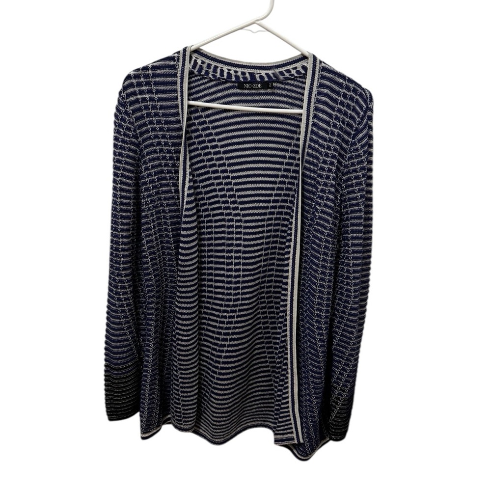 NIC+ZOE Navy and White Knit Cardigan Size Medium Petite
